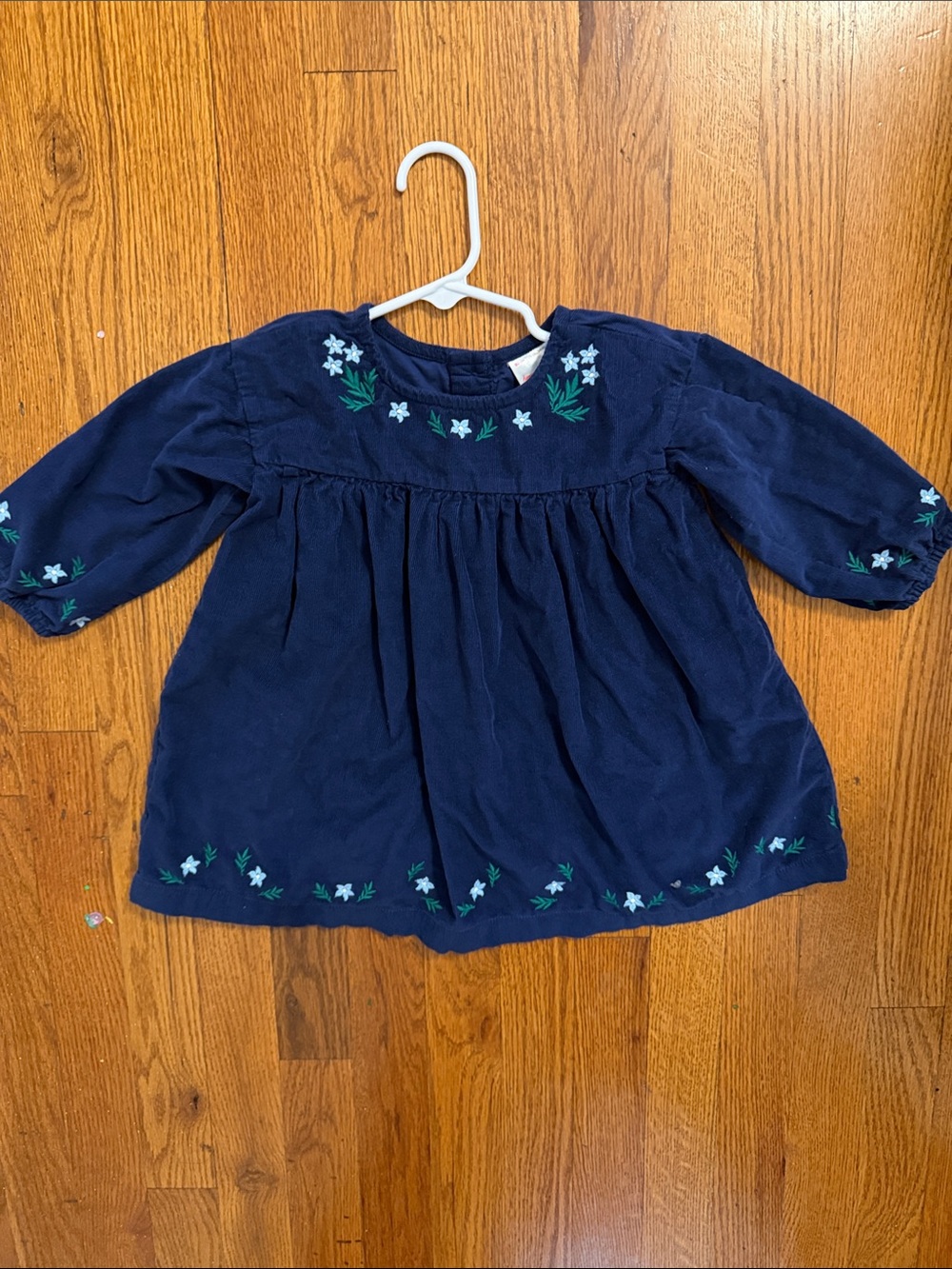 Hanna Andersson Navy Blue Corduroy Floral Embroidered Dress